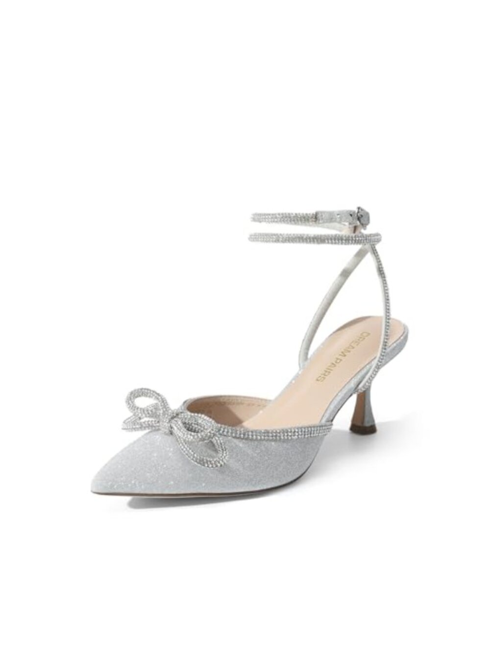 Women's Pointed Toe Kitten Heel Slingback Pumps Glitter Rhinestone Bow